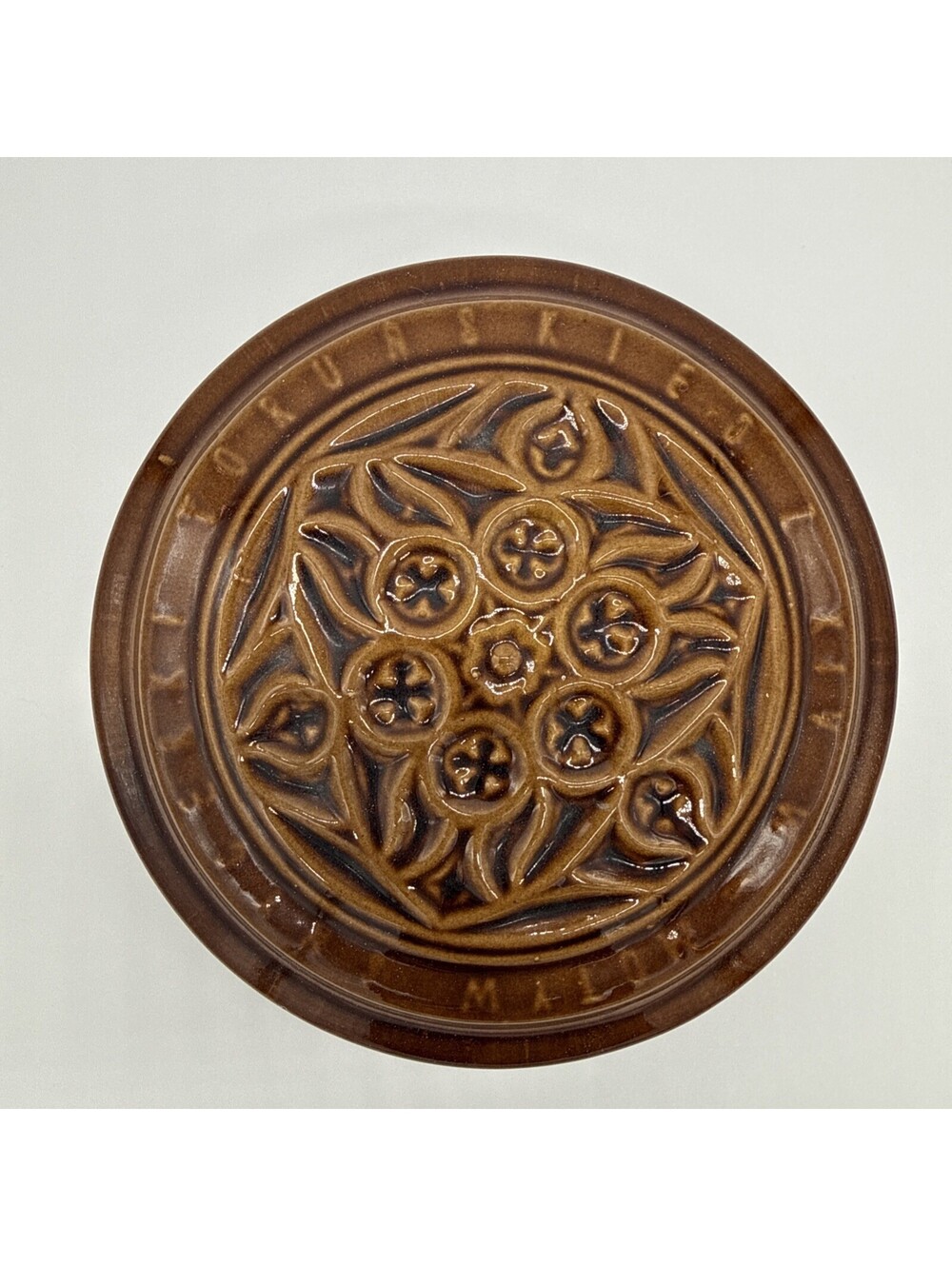 Vintage Włocławek Polish Pottery Brown Ceramic Trinket Box Lidded Candy Dish 70s